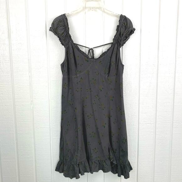 Free People Dress Mini Sweetheart Coquette Boho Gray Floral Milkmaid Size Medium - Picture 11 of 11